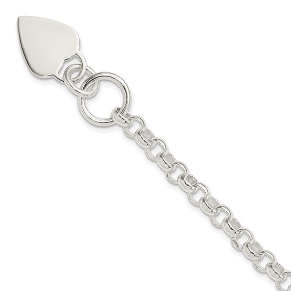Sterling Silver Engravable Heart Disc on Fancy Link Toggle Bracelet