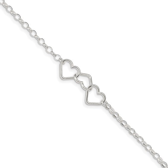 Sterling Silver Interlocking Hearts Rolo Chain Anklet