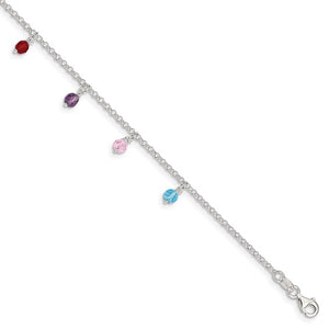 Sterling Silver Multi-colored Beads Anklet