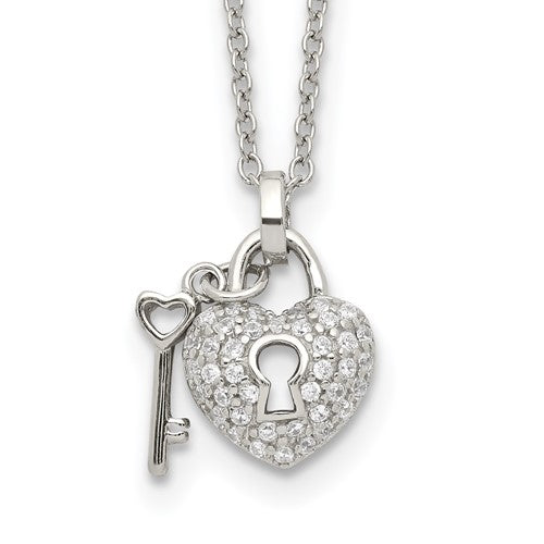 Sterling Silver & Cubic Zirconia Lock and Key Necklace