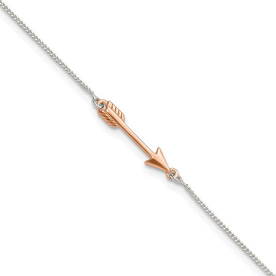 Sterling Silver Rose-tone Arrow Anklet