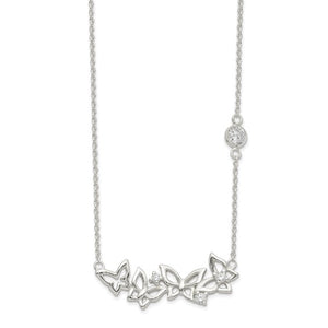 Sterling Silver and Cubic Zirconia Butterflies Necklace