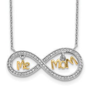 Sterling Silver Gold-plated MOM and ME Cubic Zirconia Infinity Necklace