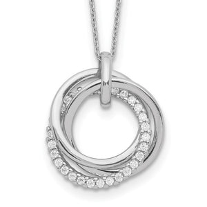 Sterling Silver Fancy Triple Circle Cubic Zirconia Necklace with 2in ext.