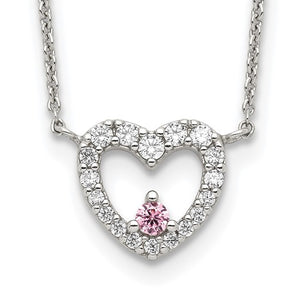Sterling Silver and White/Pink Cubic Zirconia Heart Necklace