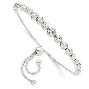 Sterling Silver Polished Diamond-Cut Beaded Adjustable Bracelet