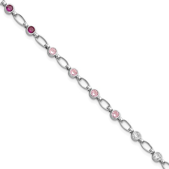 Sterling Silver & Red/Pink/Clear Cubic Zirconia Bracelet
