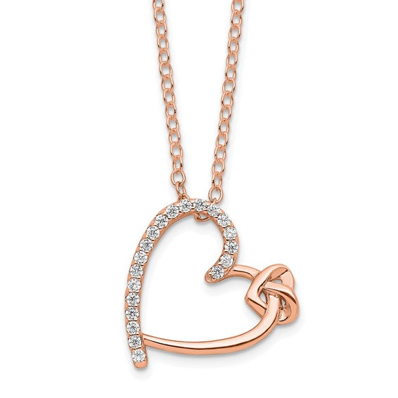 Sterling Silver Rose-tone Cubic Zirconia Heart Necklace