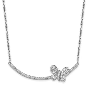 Sterling Silver Cubic Zirconia Bar & Butterfly Necklace