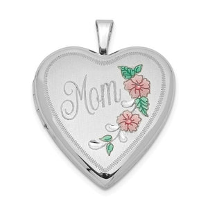Sterling Silver Enameled Floral Mom Heart Locket