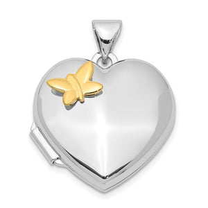 Sterling Silver Heart with Gold-plating Butterfly Locket