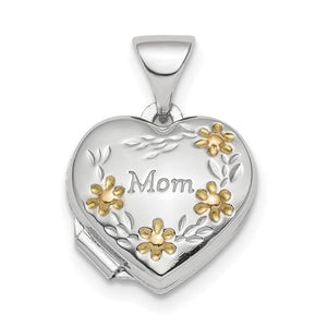 Sterling Silver Gold-tone Floral Mom Heart Locket