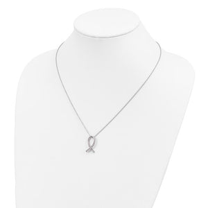 Sterling Silver Micro Pavé Cubic Zirconia Awareness Ribbon Necklace
