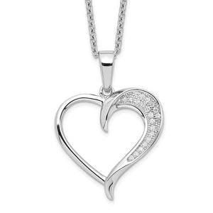 Sterling Silver Micro Pavé Cubic Zirconia Polished Heart Necklace