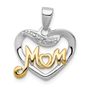 Sterling Silver Vermeil Diamond Mom Pendant