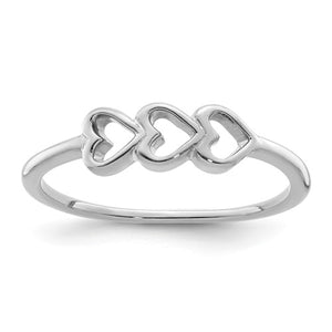 Sterling Silver 3 Hearts Ring