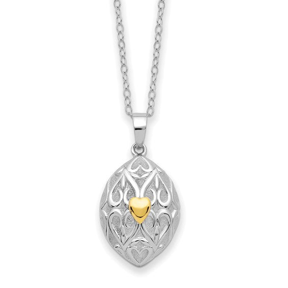 Sterling Silver Gold-tone Heart in Egg Shaped Ash Holder Necklace