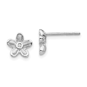 Sterling Silver & Diamond Flower Post Earrings