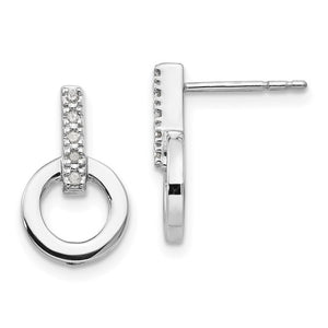 Sterling Silver & Diamond Circle and Bar Post Earrings