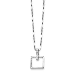 Sterling Silver and Diamond Square Pendant and Chain Necklace