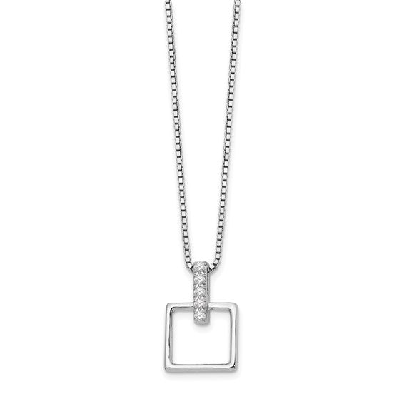 Sterling Silver and Diamond Square Pendant and Chain Necklace