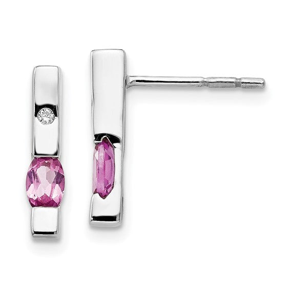 Sterling Silver Diamond & Pink Tourmaline Earrings