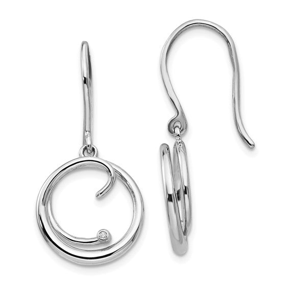 Sterling Silver & Diamond Double Ring Circle Dangle Earrings