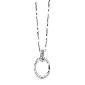 Sterling Silver & Diamond Oval and Bar Pendant Necklace
