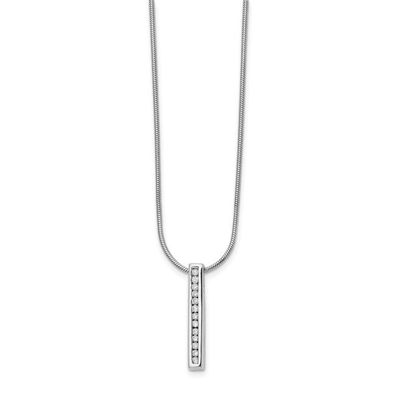 Sterling Silver and Diamonds Rectangle Pendant and Chain Necklace