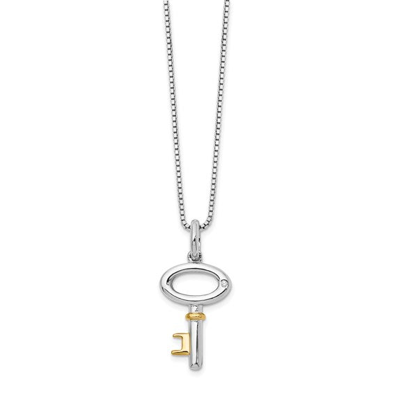 Sterling Silver & Diamond Gold-Tone Key Necklace