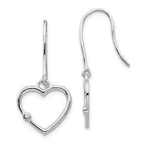 Sterling Silver & Diamond Heart Dangle Hook Earrings