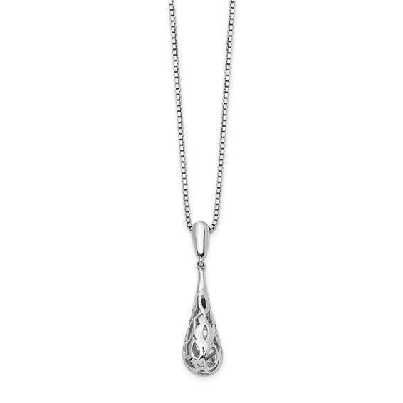 Sterling Silver & Diamond Teardrop Pendant Necklace