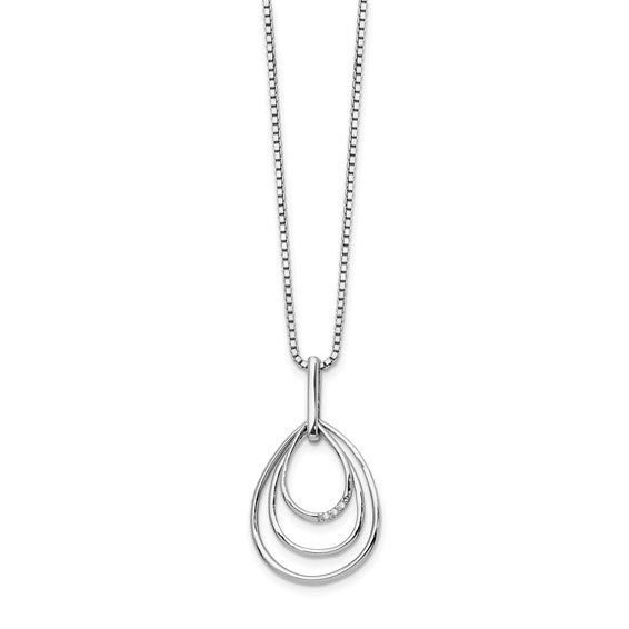 Sterling Silver & Diamonds Teardrop Pendant and Chain Necklace