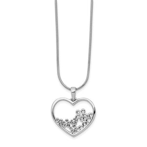 Sterling Silver Heart Shaped with Flower Center Diamond Necklace