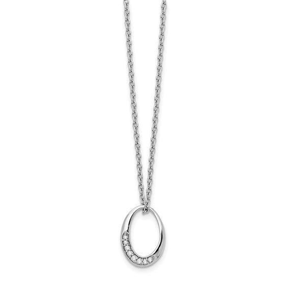 Sterling Silver & Diamond Oval Shape Pendant Necklace