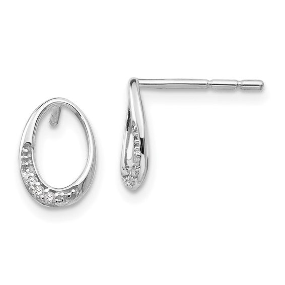 Sterling Silver & Diamond Oval Shape Post Earrings