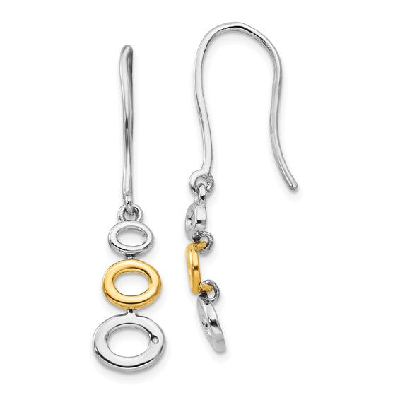 Sterling Silver & Diamond Gold Tone 3 Ring Shepherd Hook Dangle Earrings
