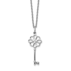 Sterling Silver & Diamond Flower Key Necklace
