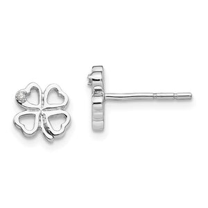 Sterling Silver & Diamond Clover Post Earrings