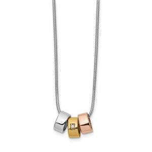 Sterling Silver & Diamond with Rose and Gold Tone Necklace