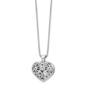 Sterling Silver & Diamond Heart Locket Necklace