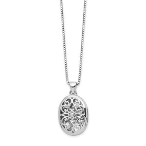 Sterling Silver & Diamond Oval Locket Necklace