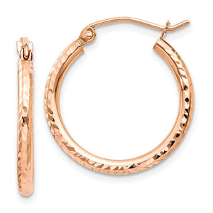 14kt Rose Gold Diamond-cut Polished Hoop Earrings
