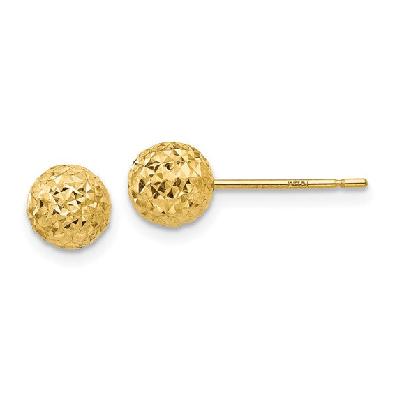 14kt Yellow Gold Diamond Cut Ball Post Earrings