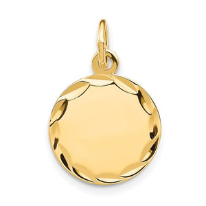 14kt yellow gold Etched Engravable Round Disc Charm