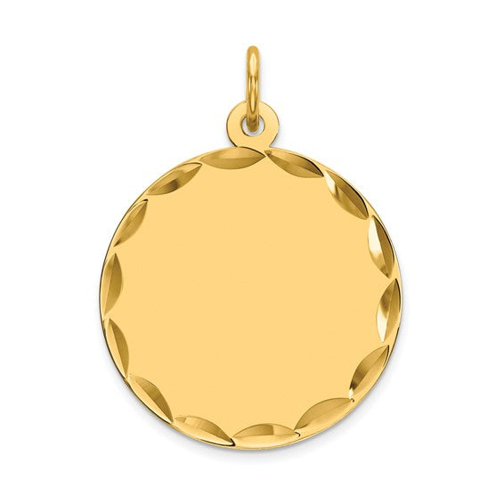 14kt Yellow Gold Etched .018 Gauge Engravable Round Disc Charm