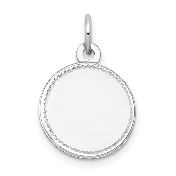 14k White Gold Plain .018 Gauge Round Engravable Disc Charm