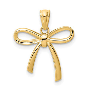 14k Gold Polished Small Ribbon Bow Pendant