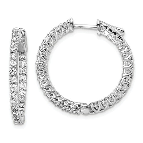 Sterling Silver CZ In And Out Round Hoop Earrings