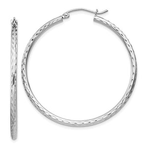 Sterling Silver Rhodium-plated 2.00mm Diamond Cut Hoop Earrings